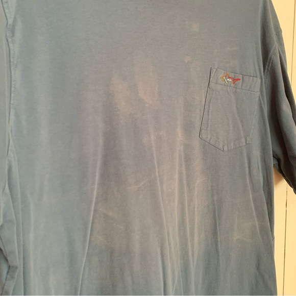 Men's Distressed Work Shirt Crew Neck Short Sleeve T-Shirt Tee Blue - Picture 6 of 10